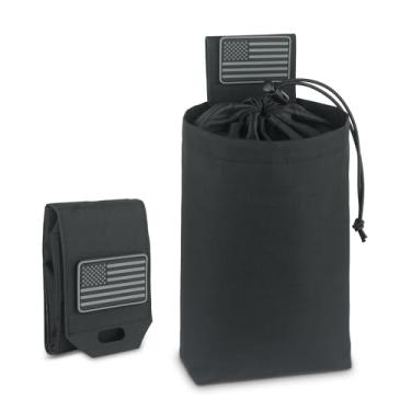 Imagem de ZNBFC Bolsa tática para cinto de batalha e sistemas MOLLE | Bolsa dobrável com fecho de cordão | para caça, dever, paintball | Inclui emblema de bandeira (preto)