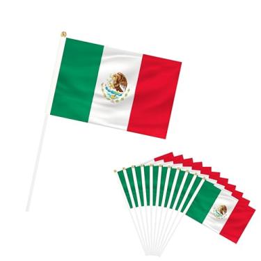 Imagem de Rotenl Pacote com 50 mini bandeiras de mão do México, pequenas bandeiras mexicanas com mastro, bandeiras internacionais do país, eventos de festivais, desfiles, patriotas, internas e externas,