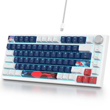 Imagem de Guffercty kred Suporte de junta de teclado com fio 75% azul, teclado mecânico RGB para jogos programável com botão para Mac/Win (82 Blue Earth)