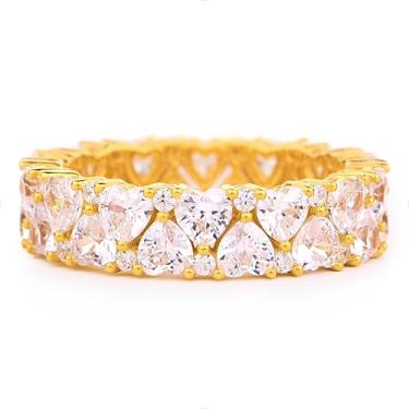 Imagem de STORYJEWELLERY Aliança banhada a ouro 18K para mulheres, anéis de eternidade para mulheres, anéis de coração de zircônia cúbica, anel de pureza, aliança de casamento de viagem, presentes para ela, 9