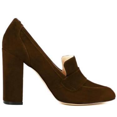 Imagem de Sapatos femininos MOOMMO, conhaque, salto alto, camurça, marrom, 9 cm