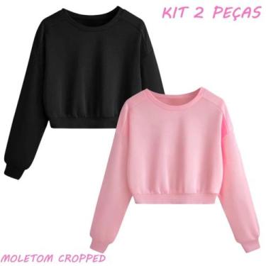 Imagem de Kits Com 2 Croppeds de Moletom Careca Feminino- Gatinhoo Look Simples 