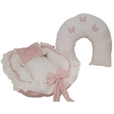 Imagem de Almofada De AmamentaçãO + ColchãO ConfortáVel | Design Em Forma De Asa De Borboleta, Conjunto Decorativo Completo(ROSE/PALHA,TRADICIONAL)