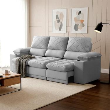 Imagem de Sofá Veneza 2,40m Retrátil Reclinável Cinza USB e Porta Copos - King House