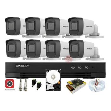 Imagem de Kit 8 Câmeras Hikvision Full HD 1080p com DVR 8 Canais, HD 500GB,Compl