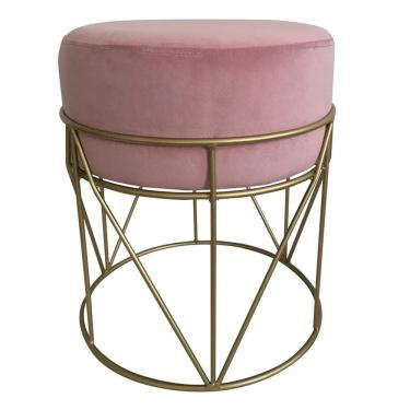 Imagem de Banqueta em Metal Dourado e Veludo Rosa 40cm NK0003 BTC
