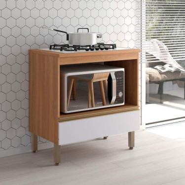 Imagem de Balcão Armário Macadâmia 800mm Telasul P/Cooktop 5 Bocas Freijó/Branco - Telasul