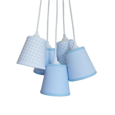 Imagem de Lustre Pendente Bebê Pied Poule Tecido Azul E Branco Bivolt