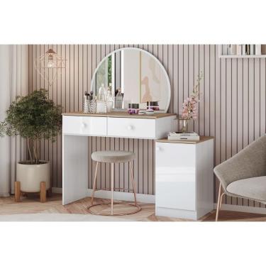 Imagem de Penteadeira Agnes 1 Porta E 2 Gavetas C- Espelho Branco-jequitiba - Henn