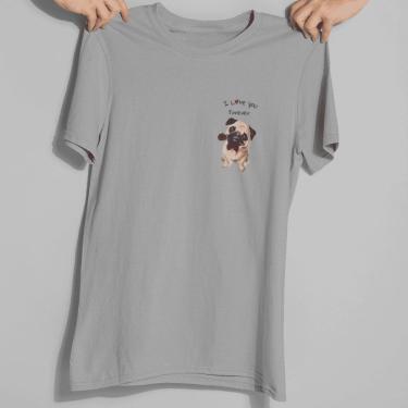 Imagem de Camiseta Feminina Básica Algodão Lisa Branca Cinza Verão Pug