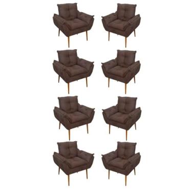 Imagem de Kit 08 Poltronas Opala Decorativas Sala de Estar Suede Cor:marrom