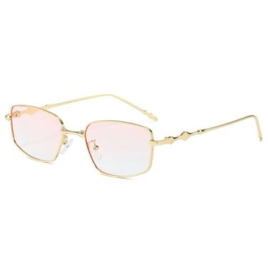 Imagem de Óculos de sol vintage com armação estreita e anti-luz azul, armação de metal, proteção UV400, dourado, gradiente