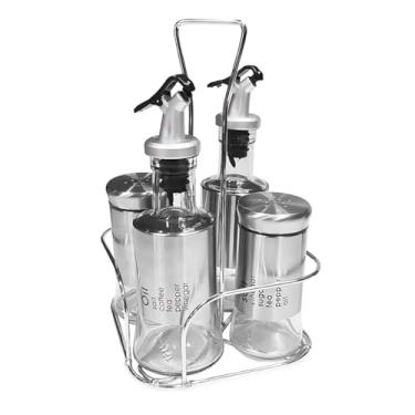 Imagem de Galheteiro Inox 4 Peças Porta Azeite e Vinagre Saleiro