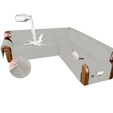 Imagem de Arfntevss Capas de sofá seccionais à prova d'água em forma de L, capa de sofá de veludo lavável para seções, antiderrapantes, grandes capas para cães, 6 peças, protetor de móveis universal em forma de