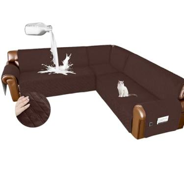 Imagem de Arfntevss Capas de sofá seccionais à prova d'água em forma de L, capa de sofá de veludo lavável para seções, antiderrapantes, grandes capas para cães, 6 peças, protetor de móveis universal em forma de