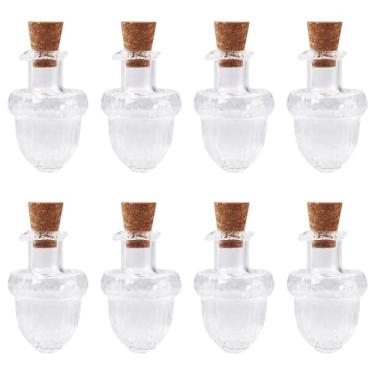 Imagem de 10 garrafas pequenas de vidro transparente com armazenamento de rolhas de cortiça, frascos de vidro em forma de bolota, recipientes de contas para bricolage, artesanato, casamento, aniversário, festa