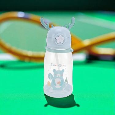Imagem de 1 copo de canudo com alça de chifre de garrafa de água 580 ml PP PC silicone azul celeste 22 x 9 x 8 cm