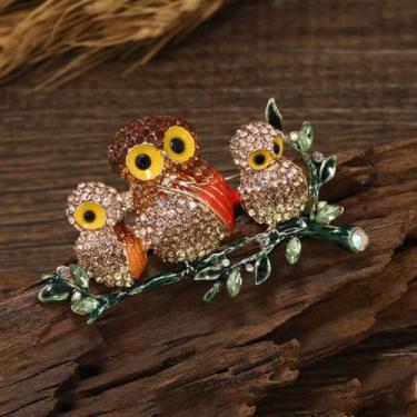 Imagem de Broche de design de coruja de strass para mulheres, suéter colorido elegante broche animal, One Size, Cristal Metal, Sem Pedra Preciosa