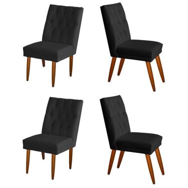 Imagem de Jogo 04 Cadeiras De Jantar Estofada Cozinha Paris Suede Preto Eli Móveis