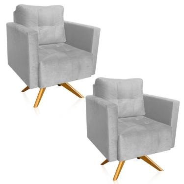 Imagem de Kit 2 Poltronas Giratória Livia Suede Cinza Base De Madeira Ma30 - D'rossi