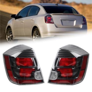 Imagem de Duolctrams Par de luzes traseiras pretas fumê conjunto de lâmpada traseira compatível com Nissan Sentra 2007-2009 (com lâmpada e chicote de fios) esquerda + direita