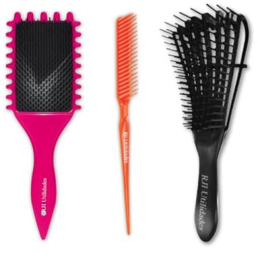 Imagem de Kit Escova Cabelo Fitagem com Fendas Laterais Gringa + Escova Polvo + Pente 3 Fileiras Fitagem Cabelos Cacheados, Ondulados, Cachos, Crespos, Transição - RJI Utilidades