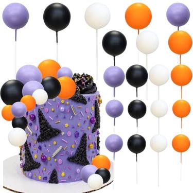 Imagem de Ephlyn 32 peças de topo de bolo de bolas de espuma e arame decorações mini balões de bolo palitos para decoração de bolo de aniversário de festa de casamento preto branco roxo laranja