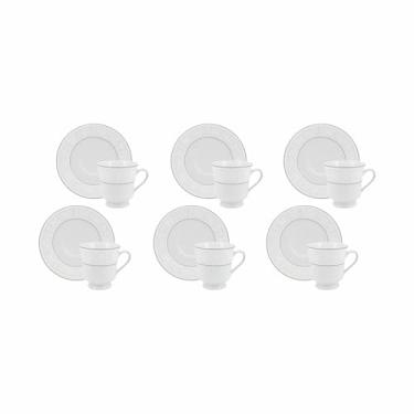 Imagem de Estojo com 6 Xícaras de de Chá com Pires. Modelo Redondo Itamaraty. Decoração Martha. Fabricado pela Porcelana Schmidt.