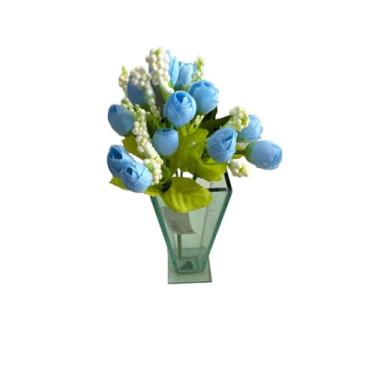 Imagem de Buquê de Mini Tulipa Artificial com 5 Galhos e 15 Flores – Decoração de Casamento, Casa e Festas(Azul Tiffany)