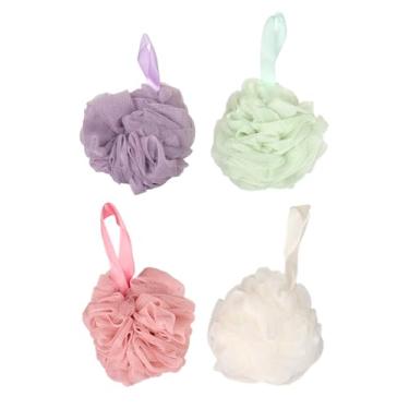 Imagem de Pacote com 4 esponjas de banho de malha, esfoliantes corporais de 50 g, 4 bolas de chuveiro coloridas para limpeza das costas, acessórios de banho suaves para homens e mulheres cuidados com a pele