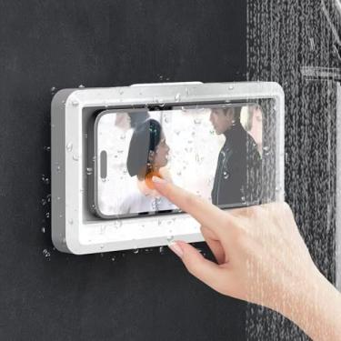 Imagem de Suporte de telefone de banheiro montado na parede à prova d'água para banheiro e cozinha (7,56" x 4,45" x 0,79" / 19,2 x 11,3 x 2 cm) branco