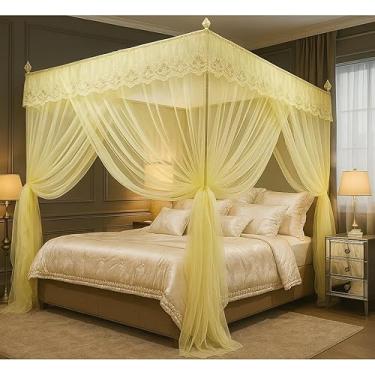 Imagem de Mosquiteiro Palácio Casal/Queen com Armação de Ferro – Luxuoso Estilo Indiano, 3 Aberturas Laterais, Proteção Contra Mosquitos, Decoração Elegante (Amarelo,Queem)
