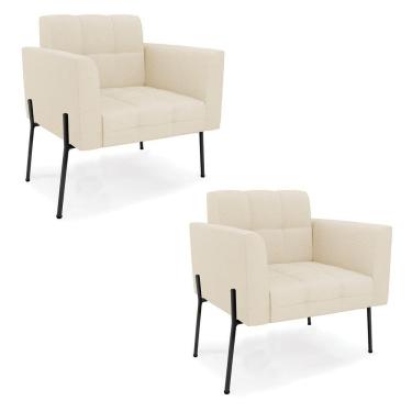 Imagem de Poltrona Pé De Ferro Preto Para Sala Kit 2 Elisa Linho D03 - D'rossi Cor A19 Bege