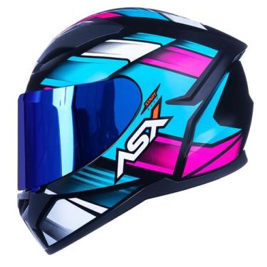 Imagem de Capacete Fechado ASX City Start Rosa Brilho com Viseira Colorida Azul 