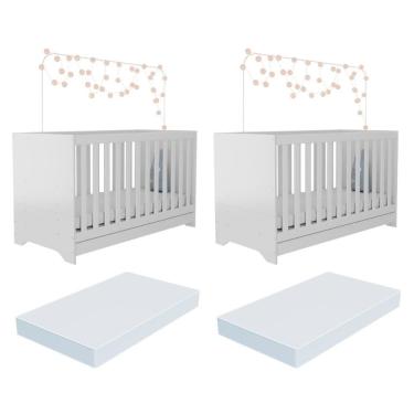 Imagem de Kit Berço Para Gêmeos 3 Em 1 Com Colchões Inclusos Multimóveis Mp4393 Branco