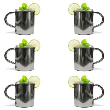 Imagem de Kit 6 Canecas Moscow Mule Lisa Drink Aço Inox Premium 420ml Inox