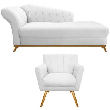 Imagem de Kit Diva Recamier Vanessa 185cm Lado Direito E 01 Poltrona Laura Suede Cor Branco