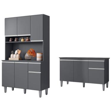 Imagem de Cozinha Compacta Márcia E Balcão Gabinete Com Tampo Tatiane 120cm Cinza - Ajl Móveis