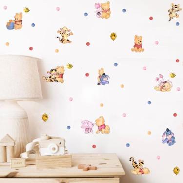 Imagem de adesivo de parede ursinho pooh miniaturas aquarela cute baby bolinhas 