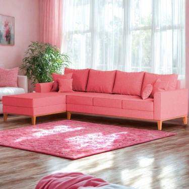 Imagem de Sofá 4 Lugares Beny Com Chaise Esquerdo Suede Rosa