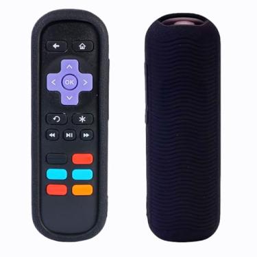 Imagem de Capa para controle remoto compatível com controle remoto Roku TV/Roku Express/Streaming Stick/Premiere, capa de silicone universal para controle remoto Roku Voice com cordão - preta