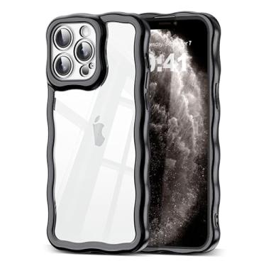 Imagem de XIEWE Capa para iPhone 11 Pro Max de 6,5 polegadas, linda moldura ondulada encaracolada kawaii, borda banhada de luxo, elegante Matálico brilhante e transparente atrás, capa protetora fina de TPU