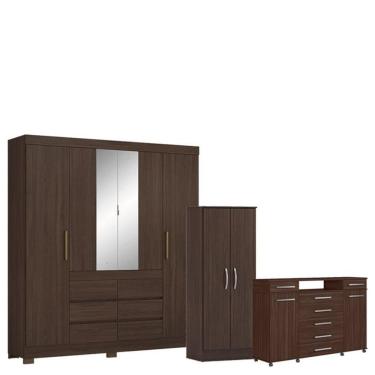 Imagem de Guarda Roupa Casal Cádis Com Multiuso Viena Com Cômoda London Café - Demóbile