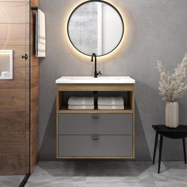 Imagem de Balcão Para Banheiro Com Pia E 2 Gavetas Grafite Bertolini Grafite/carvalho