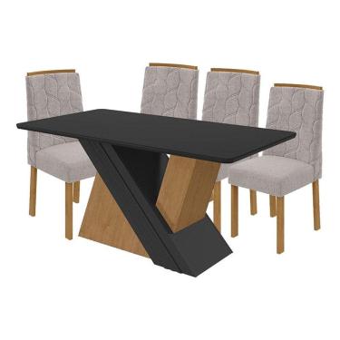 Imagem de Mesa De Jantar Venus 170 Cm Amêndoa Clean Preto Com 4 Cadeiras Astrid Linho Rústico Amendoa Clean - Lopas
