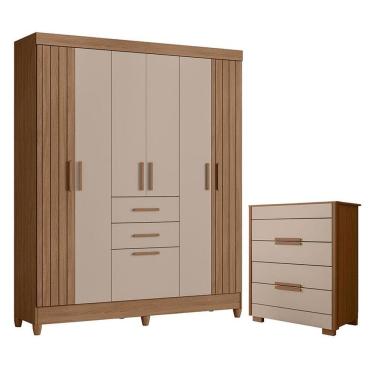 Imagem de Guarda Roupa Solteiro Malta E Cômoda Dhara Carvalho Fendi - Moval