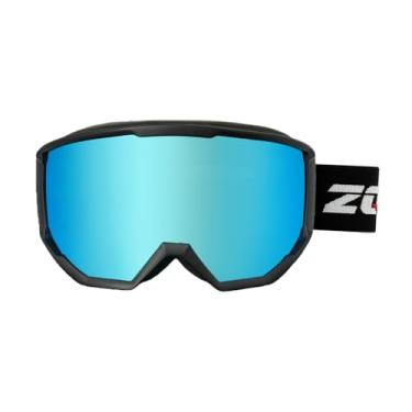 Imagem de ANSUNDA Óculos de esqui OTG, óculos de neve e snowboard esportivo para jovens adultos 100% proteção UV400 antiembaçamento (armação preta alça preta - lente azul gelo Revo (VLT 16%))