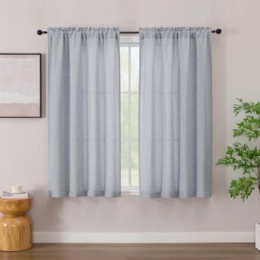 Imagem de Simplebrand Cortinas de linho cinza 137 cm de comprimento, 2 painéis, cortinas de privacidade com filtro de luz de linho sintético, cortinas de janela semi pequenas com bolso duplo macio para quarto