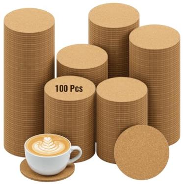 Imagem de PercyEffie 100 peças de porta-copos de cortiça para bebidas, porta-copos de cortiça de madeira, porta-copos de feltro a granel, rolhas grossas absorventes para porta-copos resistentes ao calor