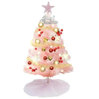 Imagem de Árvore de Natal de mesa de 61 cm, mini árvore de Natal artificial com topo de estrela, enfeite para pendurar, arco decorativo, árvore de mesa de Natal pequena DIY para decoração de escritório em casa